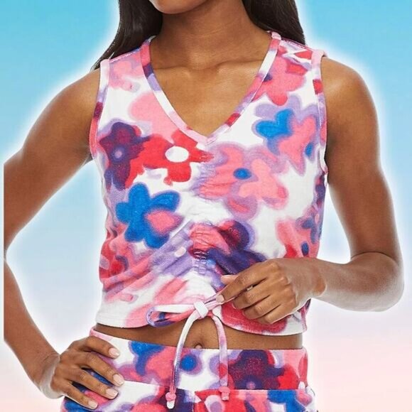 JUICY By Juicy Couture Terry Cloth Ruched Sleeveless Crop Top Sz Small - Picture 2 of 7